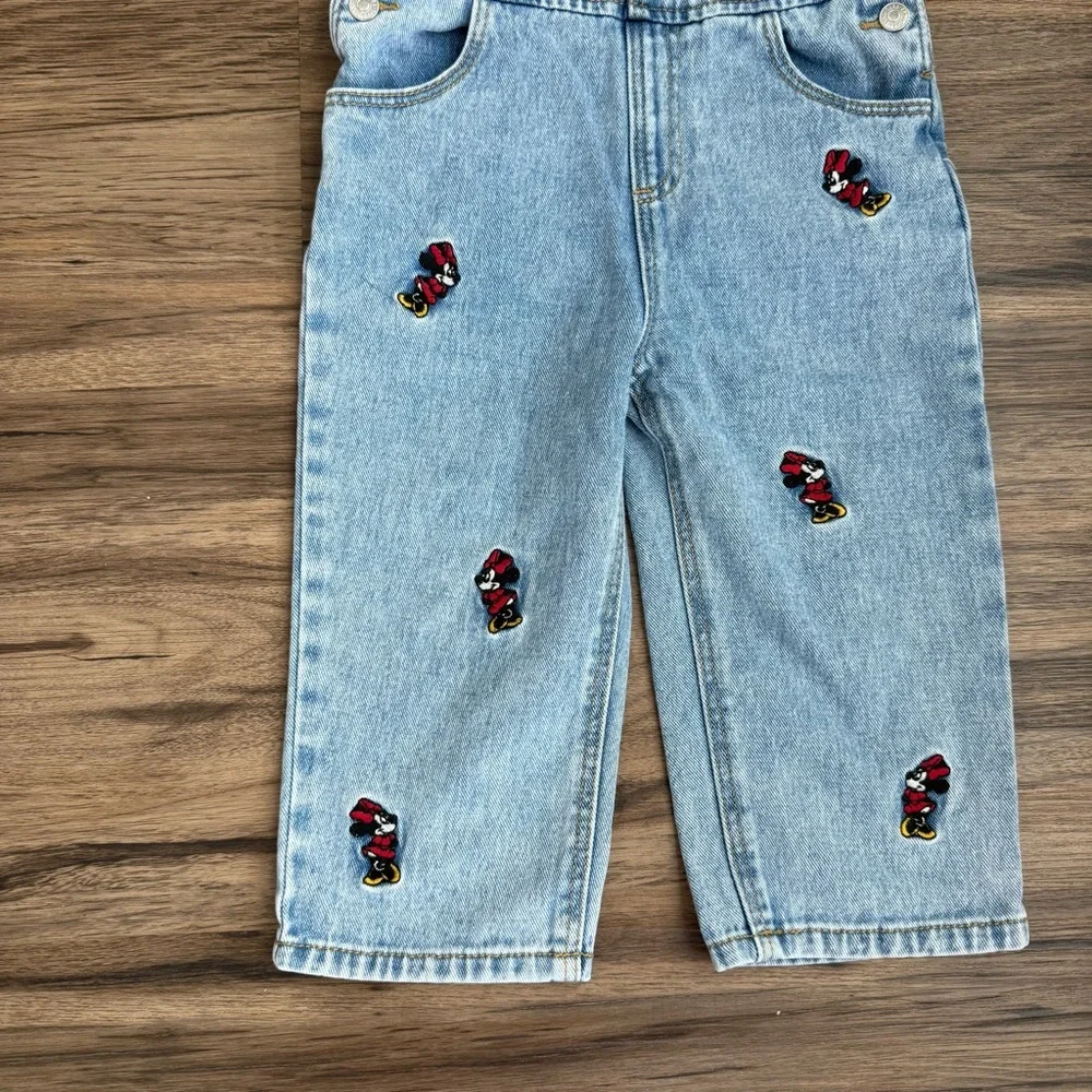 Zara x Disney Minnie Mouse All-Over Embroidered Jean Overalls Toddler 18-24M